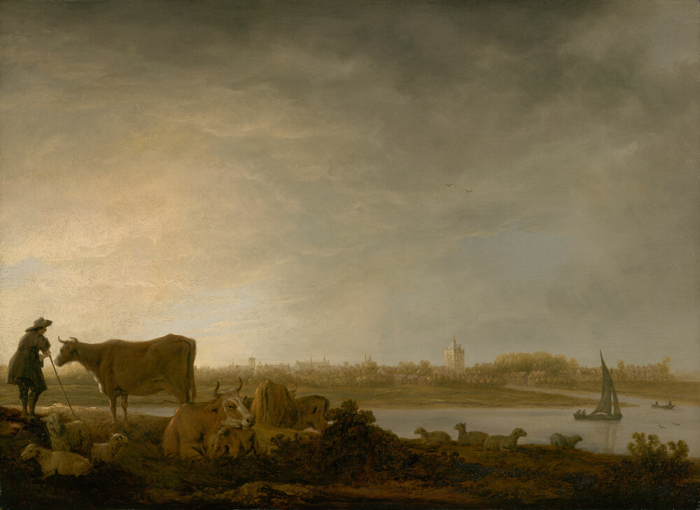 Vianen mit Hirte und Rindern am Fluss