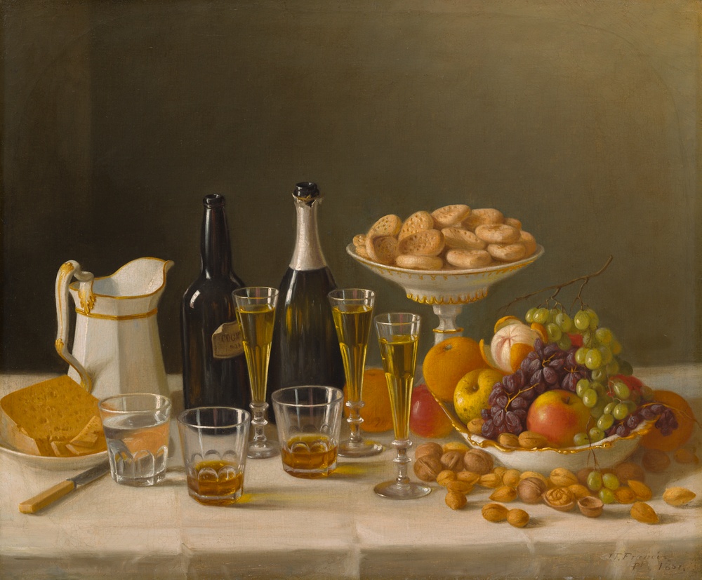 Wein, Käse und Früchte