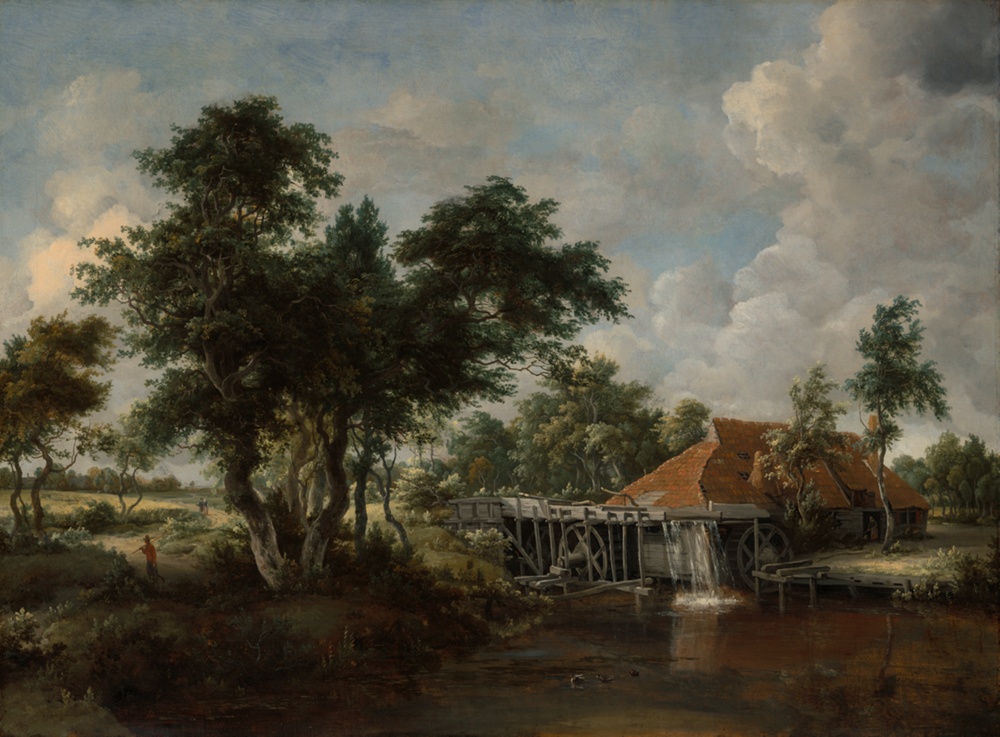 Wassermühle mit großem rotem Dach