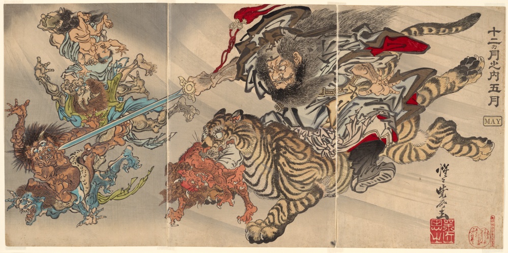 Shōki auf einem Tiger